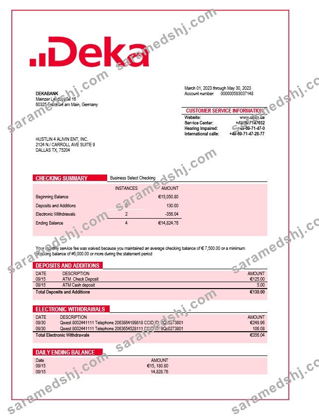 Dekabank firm statement Word and PDF template